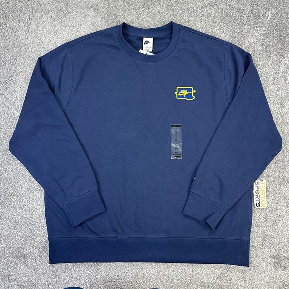 Nike Sweatshirt Mens 2XL Navy Crewneck Fleece Back Graphic Pullover FZ0764-410 - Picture 1 of 11